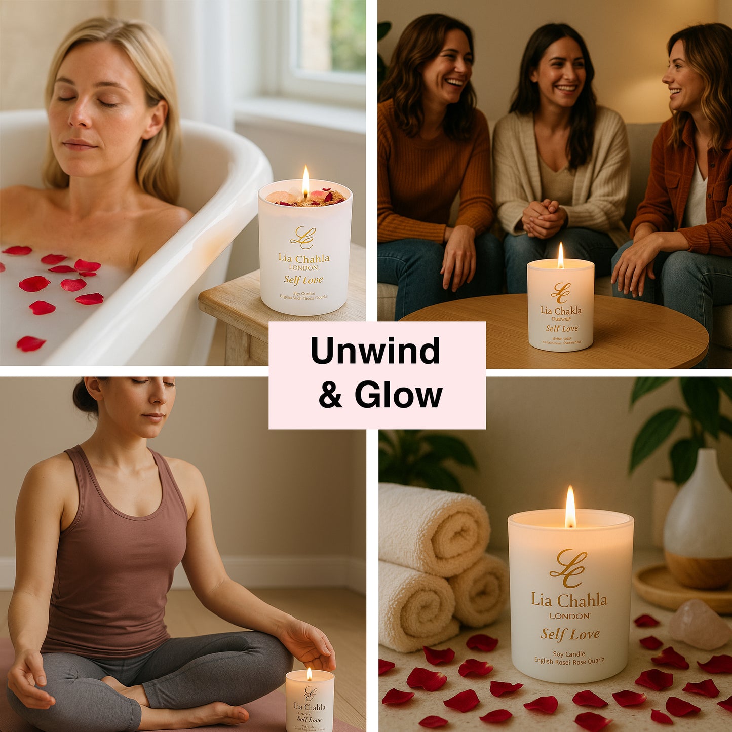 English Rose Candle with Rose Quartz Crystals (60 Hrs)