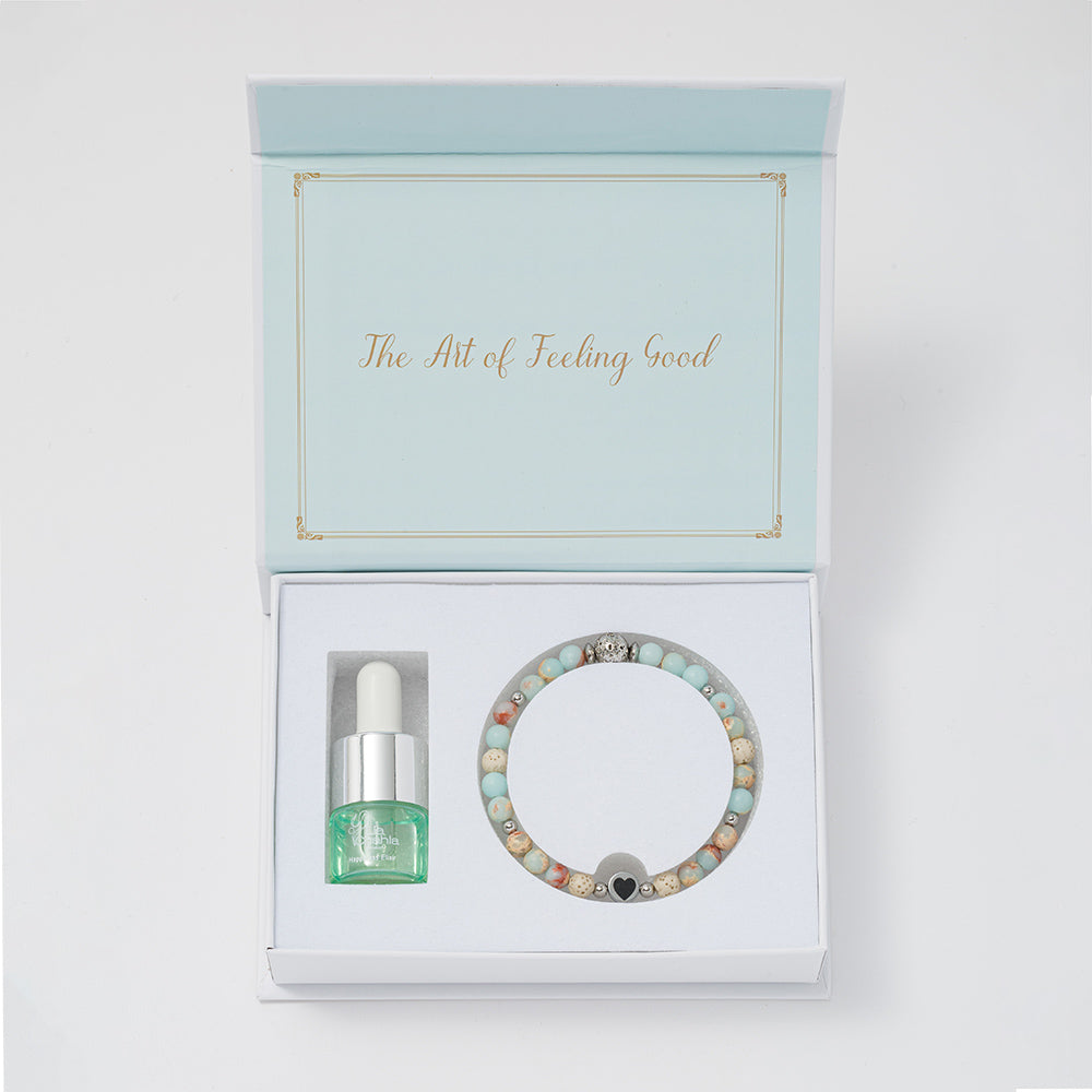 Blue Ocean Jasper Aromatherapy Bracelet with Happiness Elixir Essential Oil Gift Set