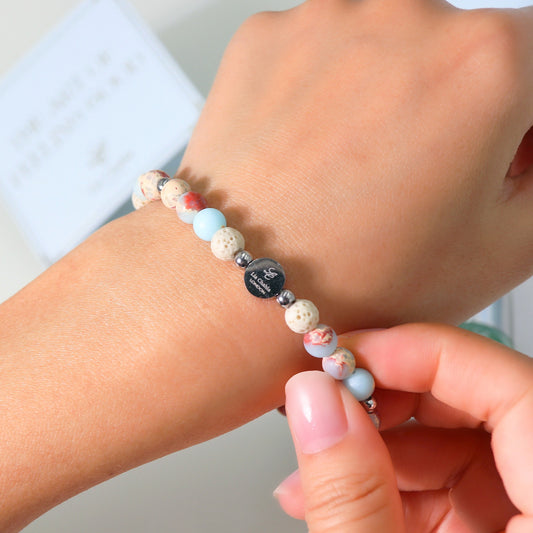 Blue Ocean Jasper Aromatherapy Bracelet with Happiness Elixir Essential Oil Gift Set for Women