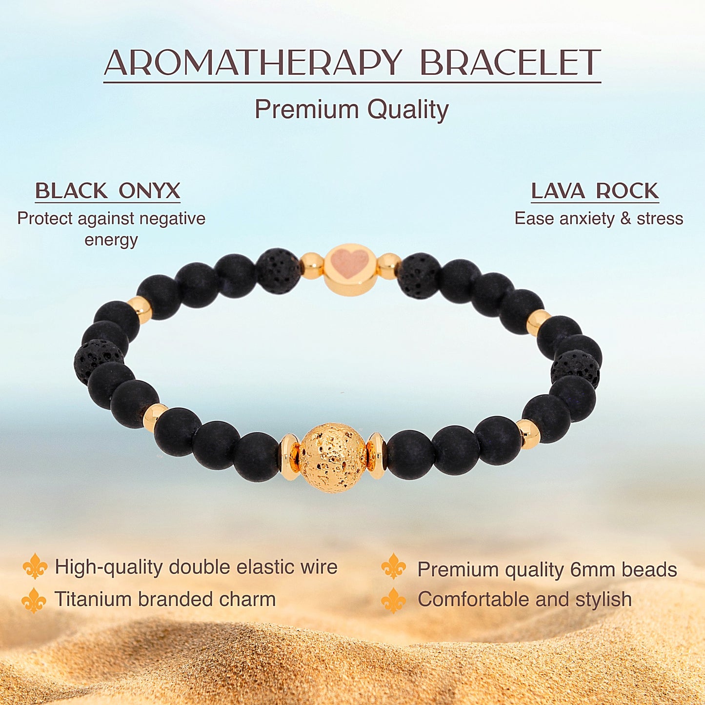 Black Onyx and Lava Rock Aromatherapy Bracelet Gift Set for Men - Stylish. Masculine. Relaxing.