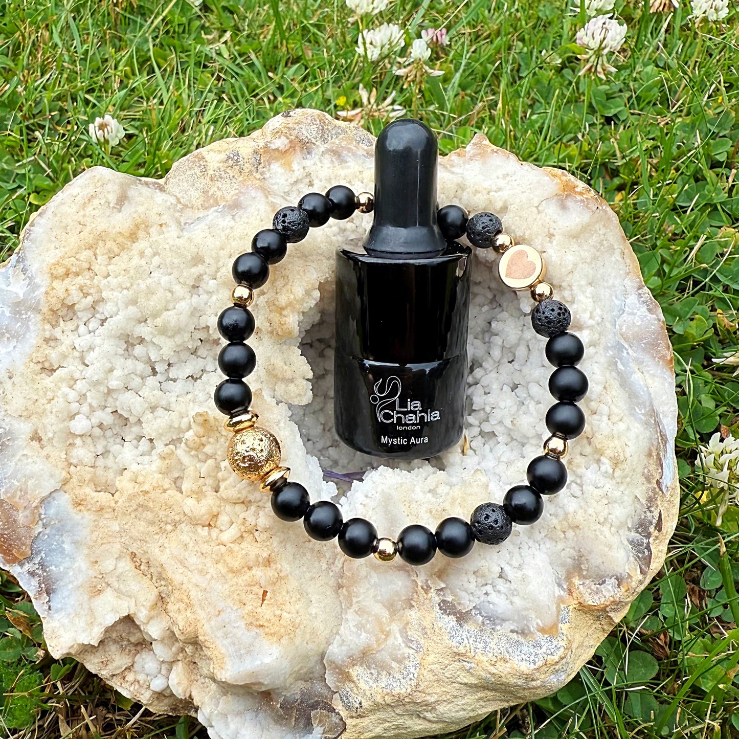 Black Onyx Aromatherapy Bracelet with Mystic Aura Essential Oil Gift Set for Women