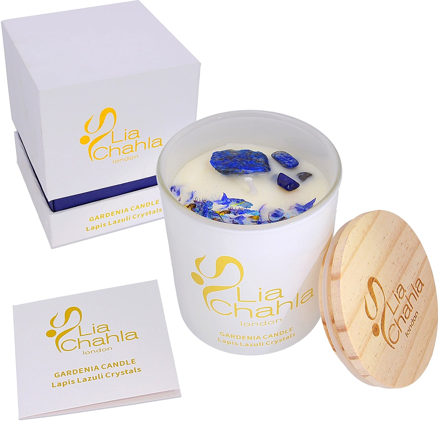 Gardenia Candle with Lapis Lazuli Crystals (60 Hrs)