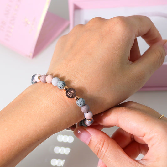 Pink Zebra Jasper Aromatherapy Bracelet with Relaxing Mist Essential Oil Gift Set for Women