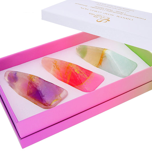 Luxury Crystal Soap Set with Genuine Crystal Inside – Lavender, Rose, & Frankincense Scents (80 g)