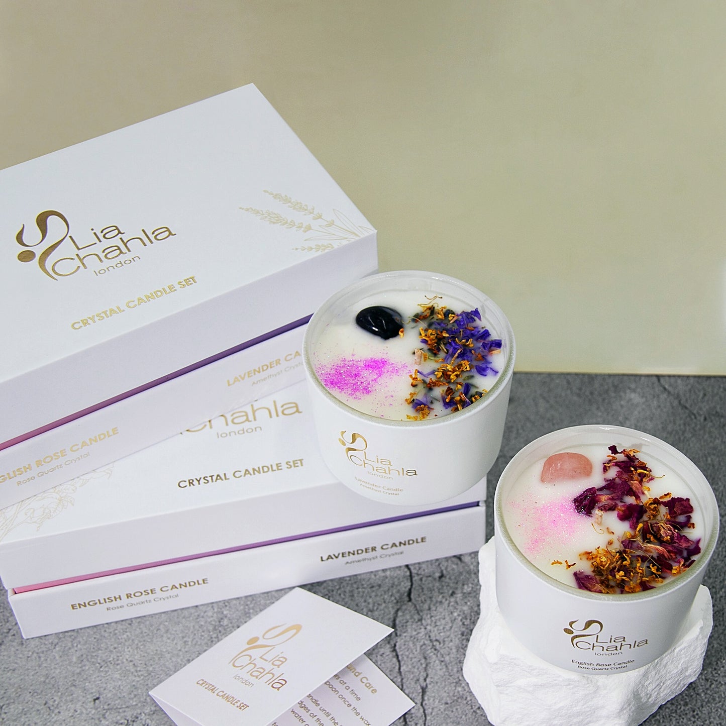 Crystal Candle Gift Set / Lavender - Rose (30 Hrs)