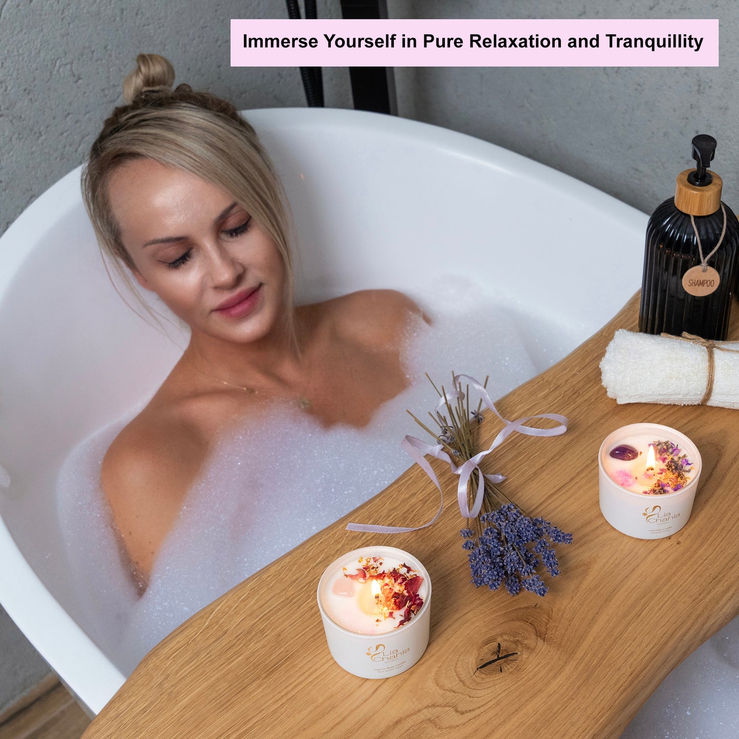 Crystal Candle Gift Set / Lavender - Rose (30 Hrs)