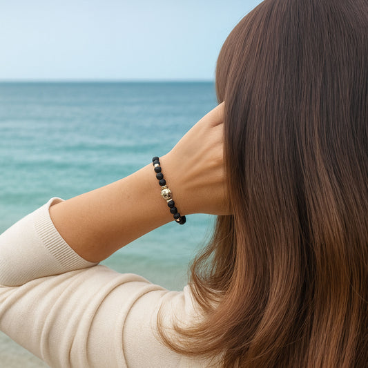 Black Onyx Aromatherapy Bracelet with Mystic Aura Essential Oil Gift Set for Women