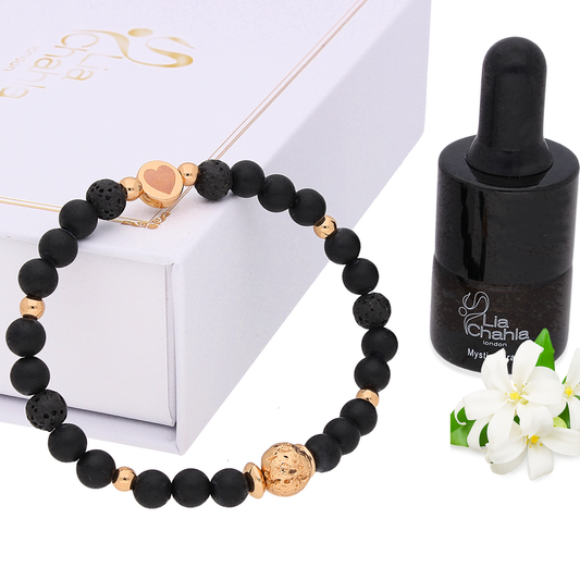 Black Onyx Aromatherapy Bracelet with Mystic Aura Essential Oil Gift Set for Women
