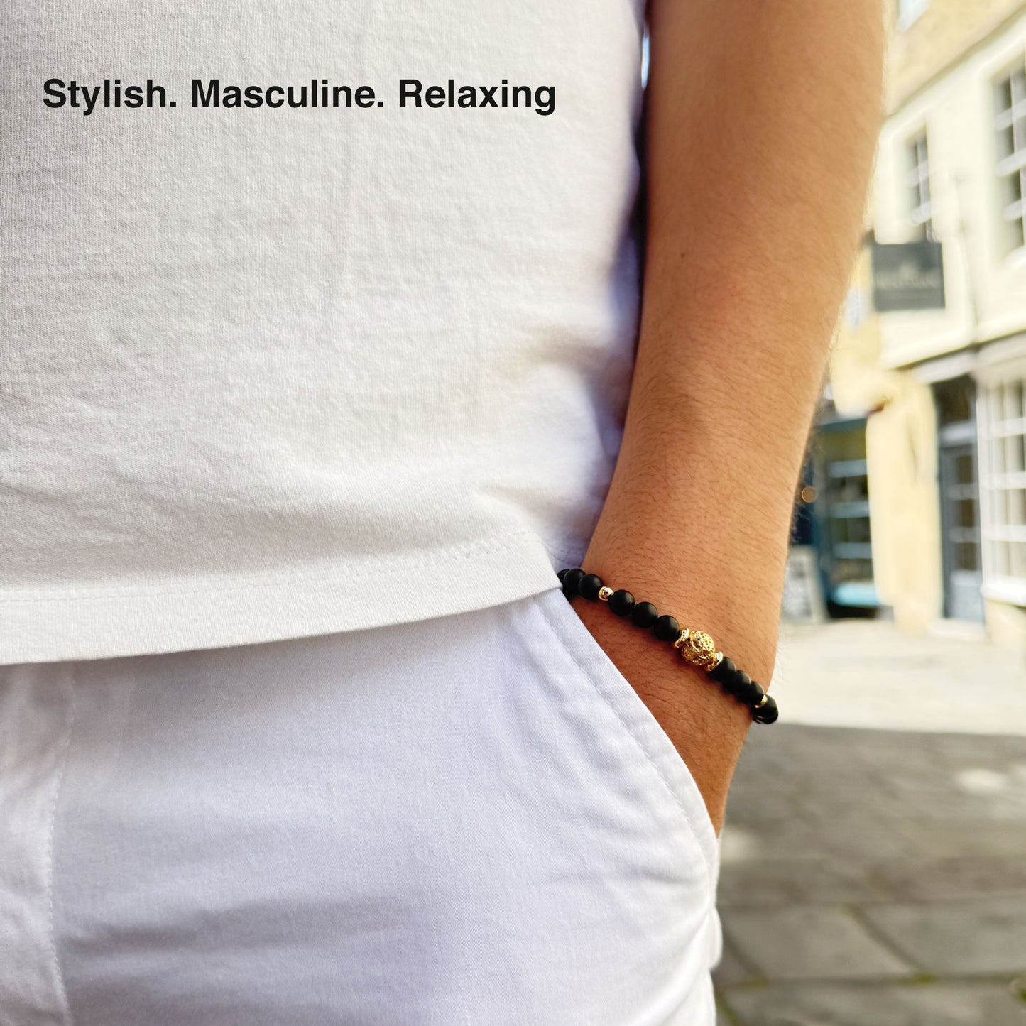 Black Onyx and Lava Rock Aromatherapy Bracelet Gift Set for Men - Stylish. Masculine. Relaxing.