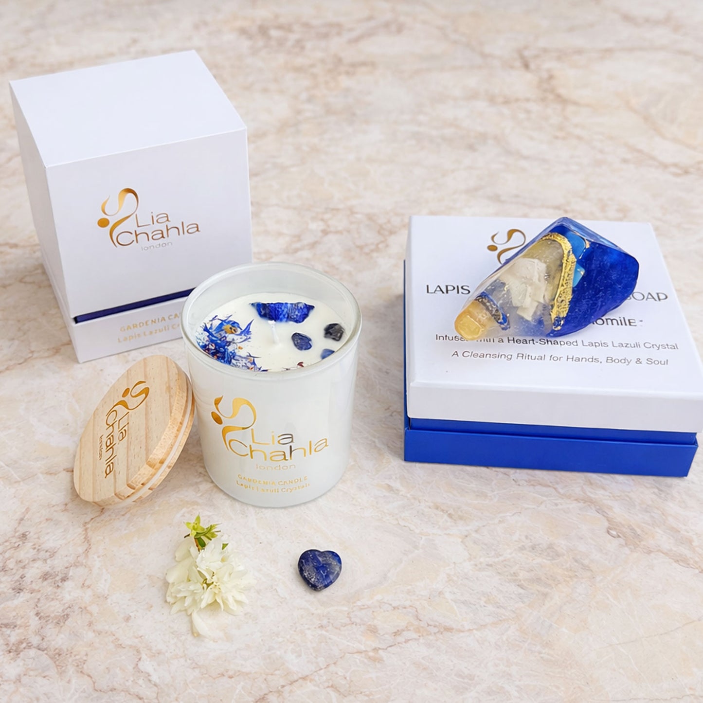 Gardenia & Lapis Lazuli Ritual Candle (60 Hrs)