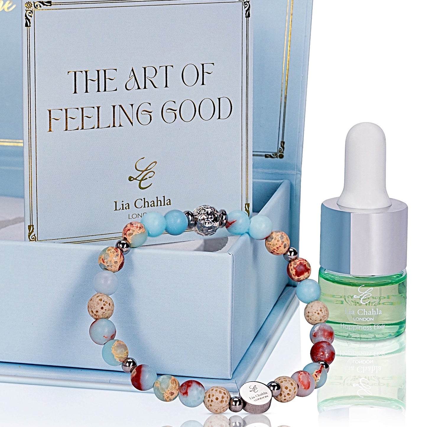 Blue Ocean Jasper & Lava Rock Aromatherapy Bracelet Gift Set for Men - Modern Stylish Relaxing