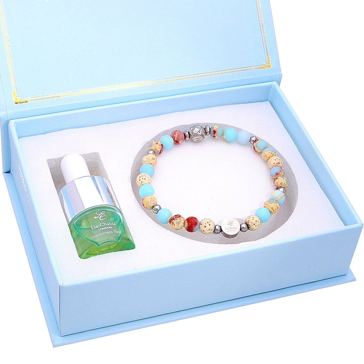 Blue Ocean Jasper & Lava Rock Aromatherapy Bracelet Gift Set for Men - Modern Stylish Relaxing