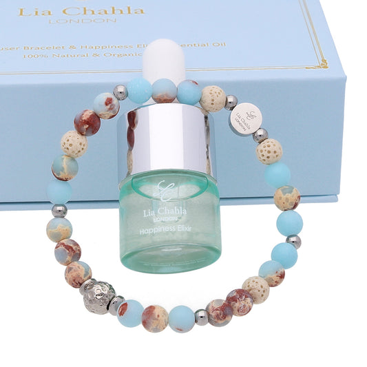 Blue Ocean Jasper & Lava Rock Aromatherapy Bracelet Gift Set for Men - Modern Stylish Relaxing