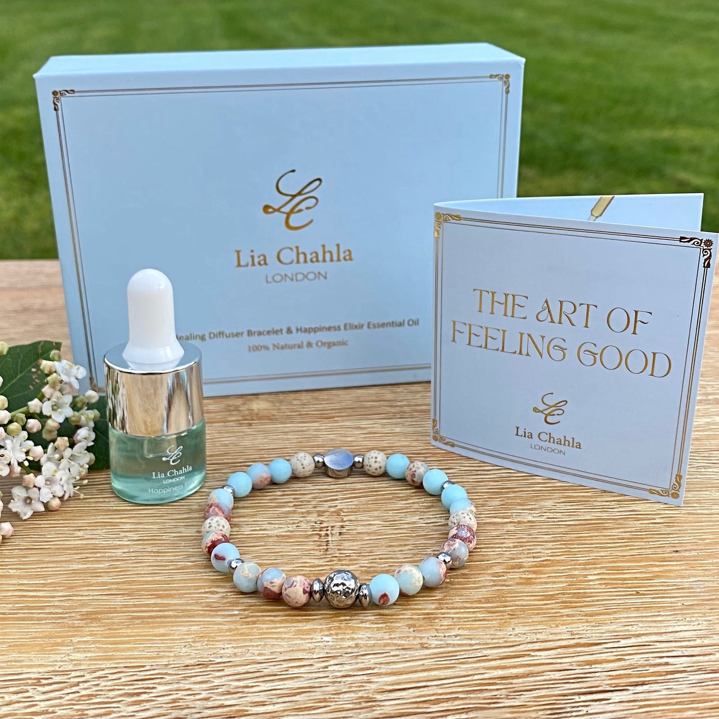Blue Ocean Jasper & Lava Rock Aromatherapy Bracelet Gift Set for Men - Modern Stylish Relaxing