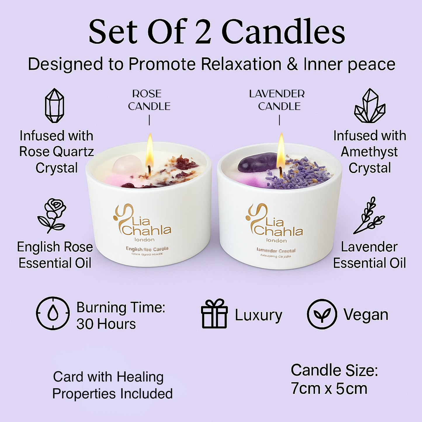 Crystal Candle Gift Set / Lavender - Rose (30 Hrs)