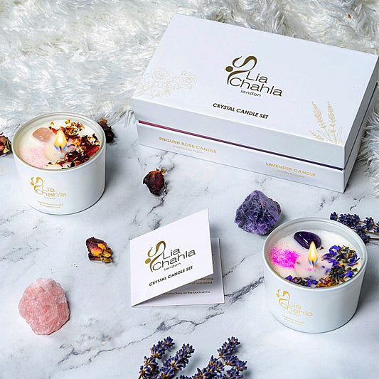 Crystal Candle Gift Set / Lavender - Rose (30 Hrs)