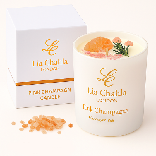 Pink Champagne Candle with Himalayan Salt Crystals ( 60 Hrs)