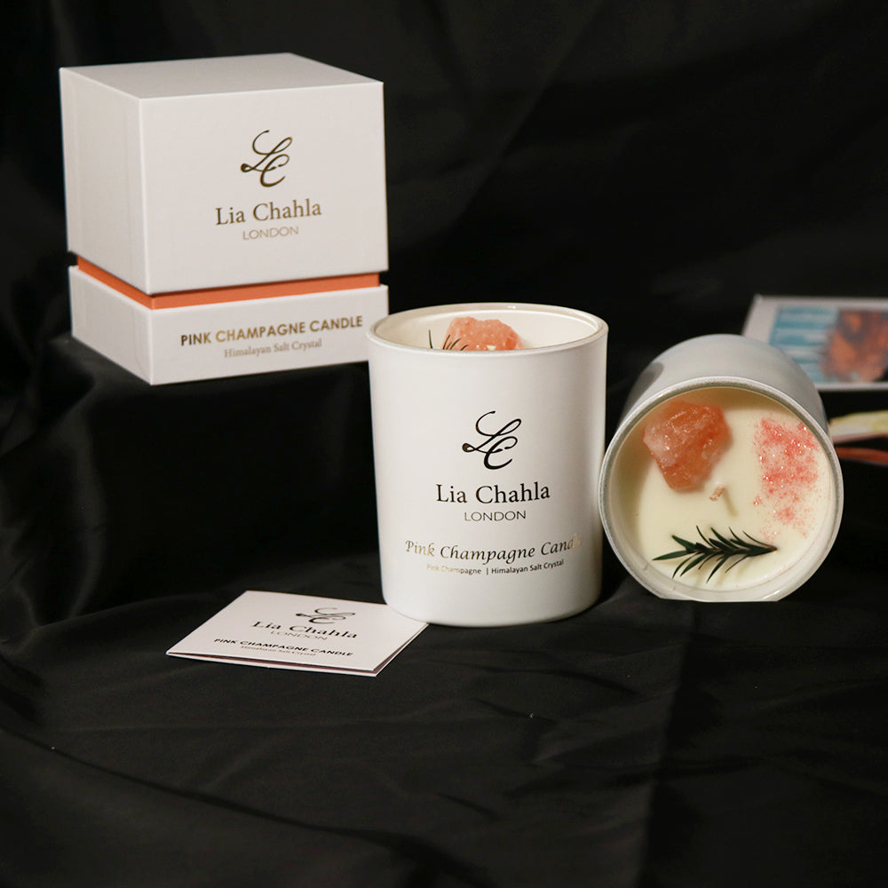 Pink Champagne Candle with Himalayan Salt Crystals ( 60 Hrs)