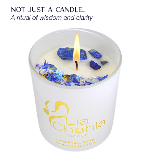 Gardenia Candle with Lapis Lazuli Crystals (60 Hrs)