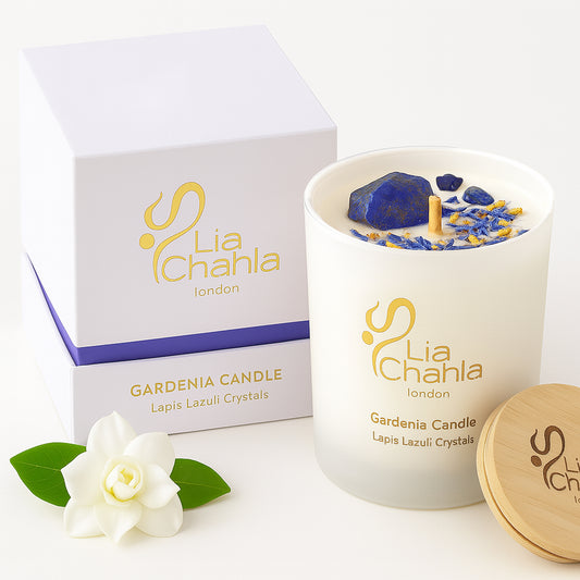 Gardenia Candle with Lapis Lazuli Crystals (60 Hrs)