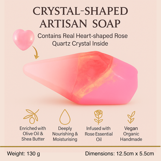 Luxury Rose Quartz Crystal Soap with Genuine Crystal Inside – Rose Scent (130g)