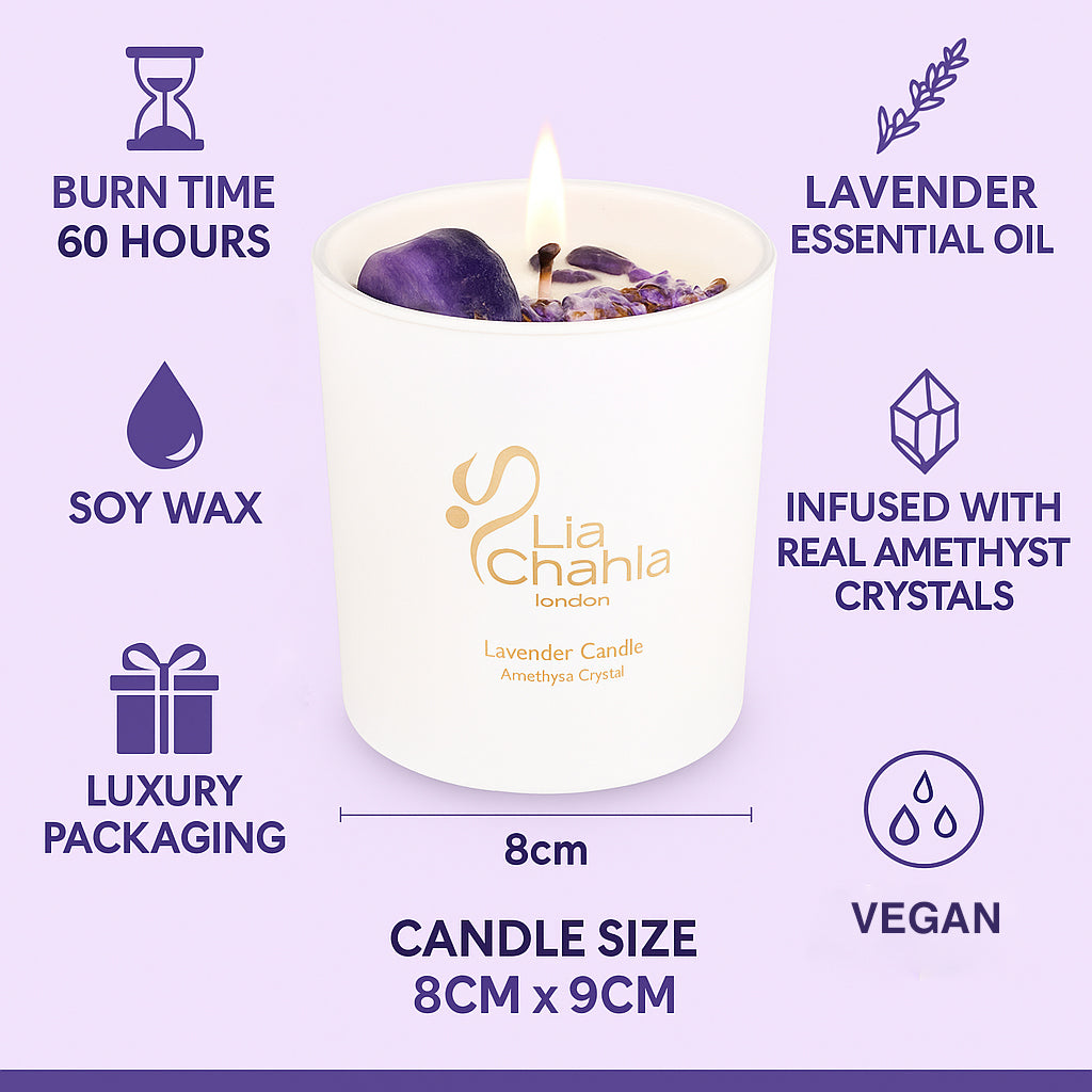 Lavender Candle with Amethyst Crystals (60 Hrs)