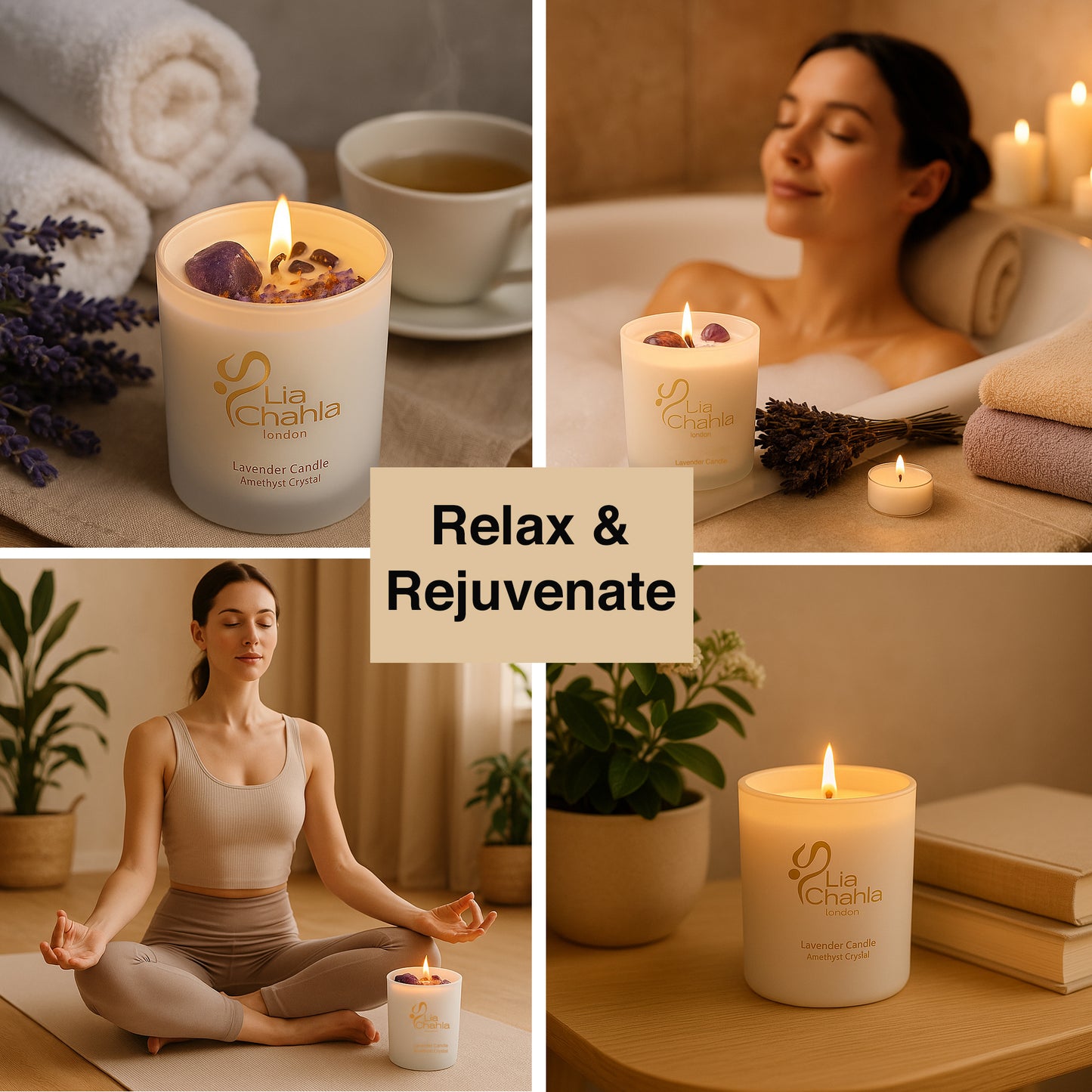 Lavender Candle with Amethyst Crystals (60 Hrs)