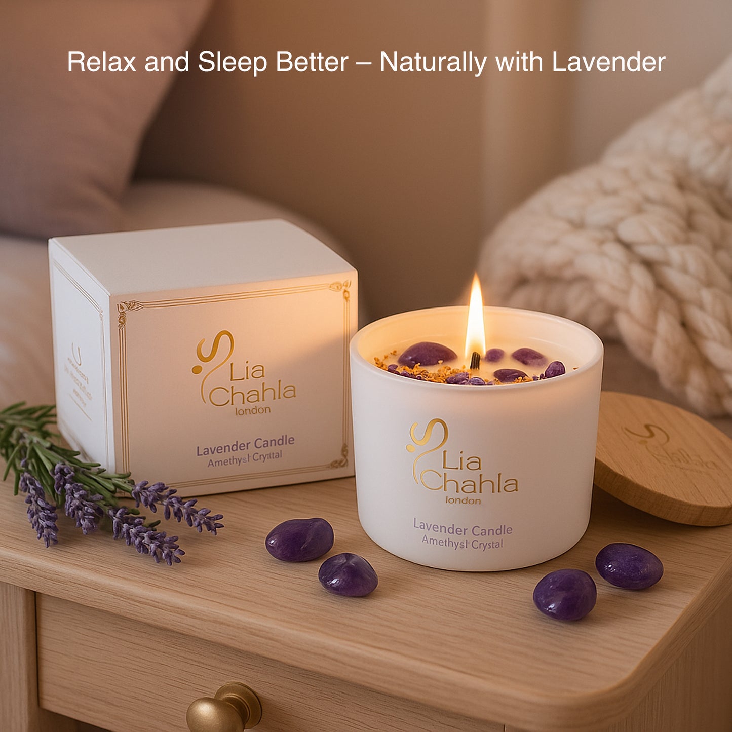 Lavender Candle with Amethyst Crystals (30 Hrs)
