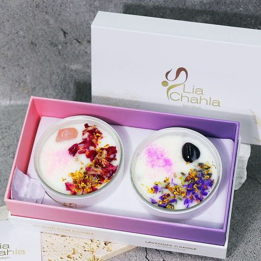 Crystal Candle Gift Set / Lavender - Rose (30 Hrs)