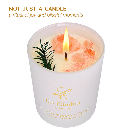 Pink Champagne Candle with Himalayan Salt Crystals ( 60 Hrs)