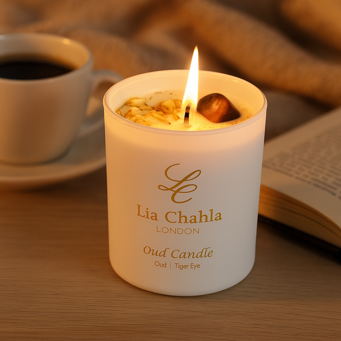 Oud Candle with Tiger Eye Crystal (60 Hrs)