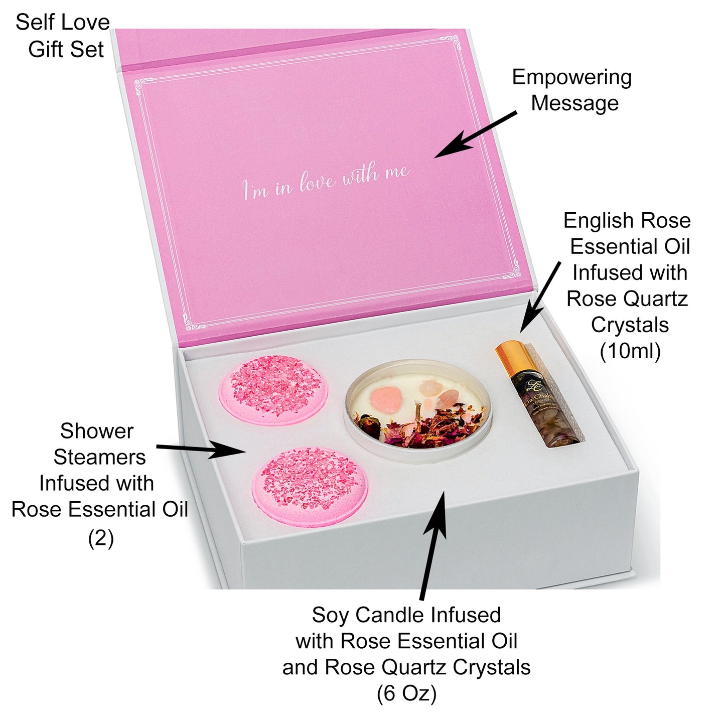 English Rose Spa Set Infused with Rose Quartz Crystals