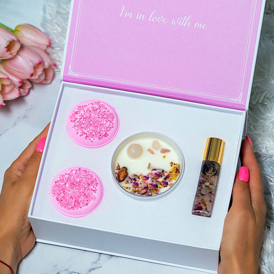 English Rose Spa Set Infused with Rose Quartz Crystals