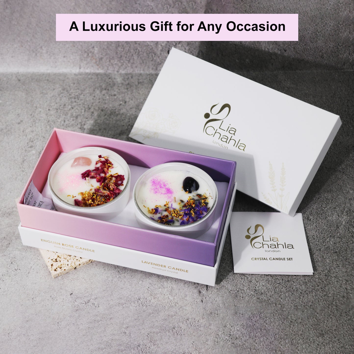 Crystal Candle Gift Set / Lavender - Rose (30 Hrs)