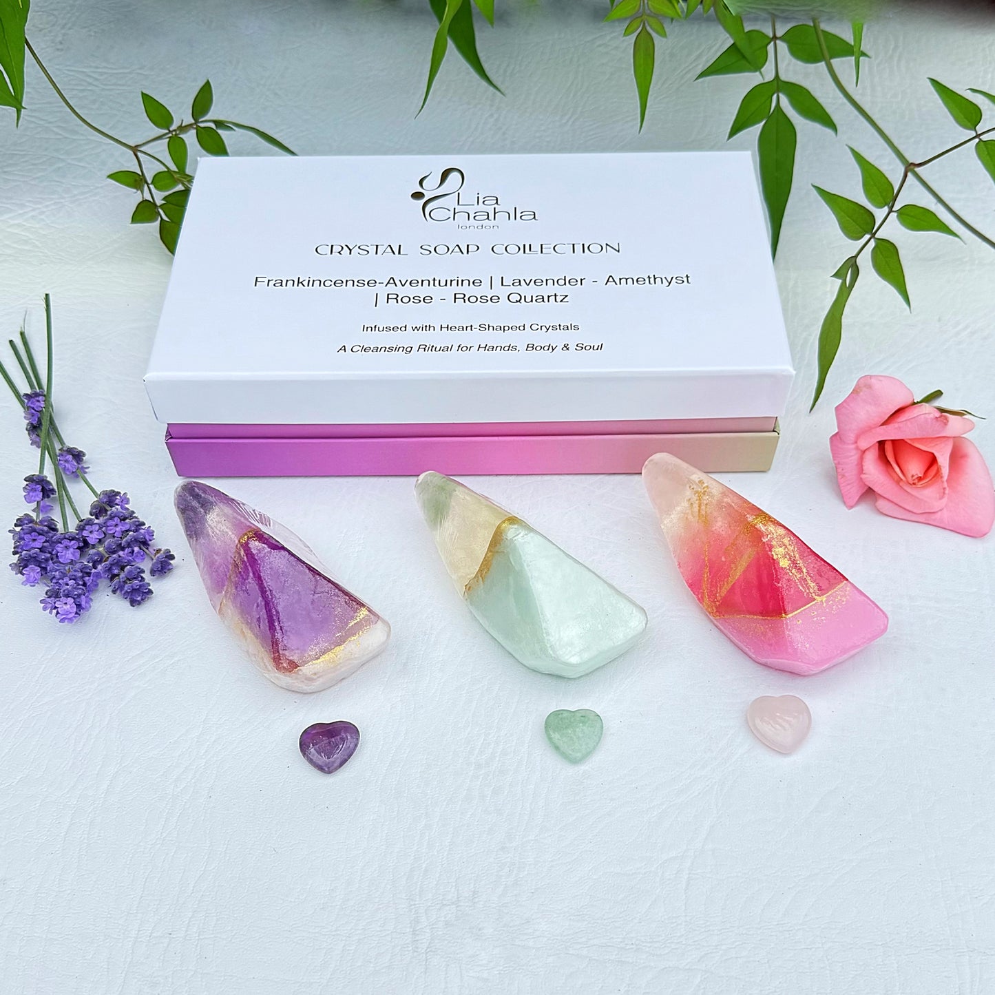 Luxury Crystal Soap Set with Genuine Crystal Inside β Lavender, Rose, & Frankincense Scents (80 g)