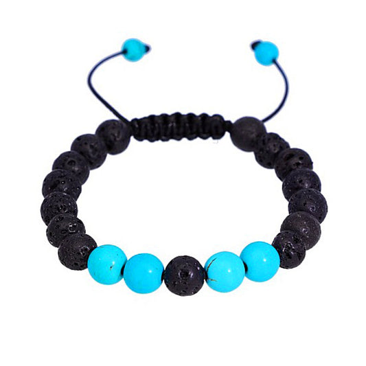 Turquoise & Lava Stone Adjustable Bracelet - Light Blue
