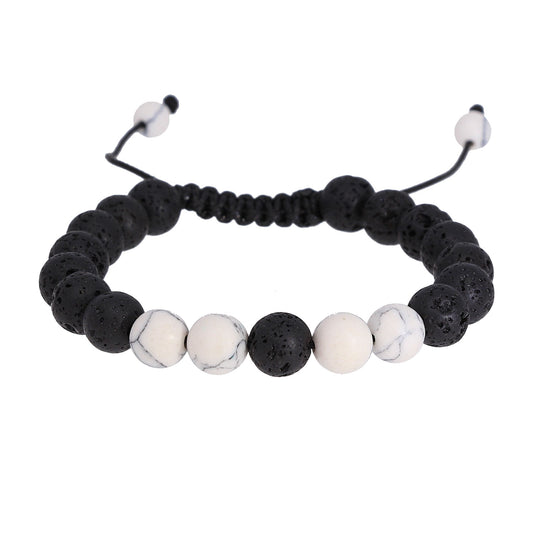 White Howlite & Lava Stone Adjustable Bracelet