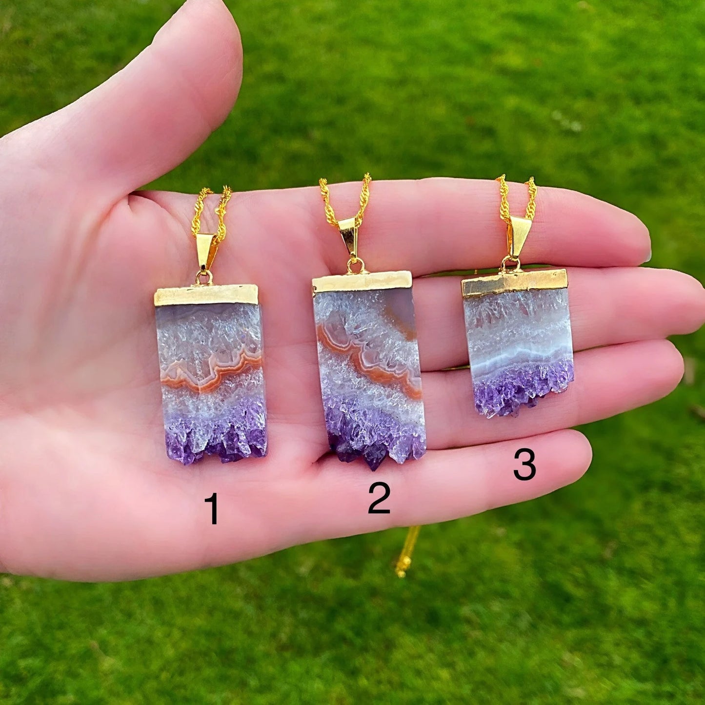 Clearance - Natural Amethyst Slice Necklace Gold