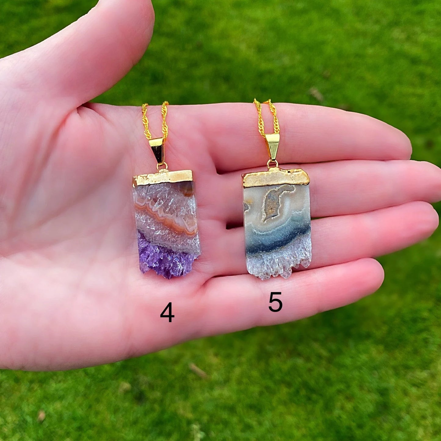 Clearance - Natural Amethyst Slice Necklace Gold