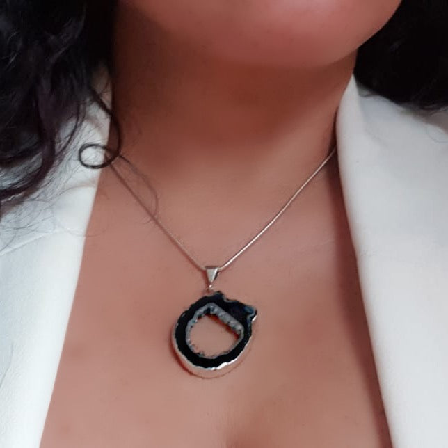 Clearance - Natural Agate Druzy Slice Necklace