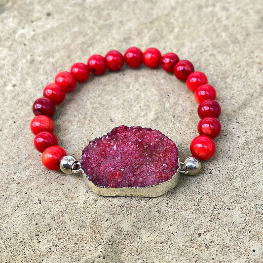 Clearance - Red Coral Druzy Bracelet