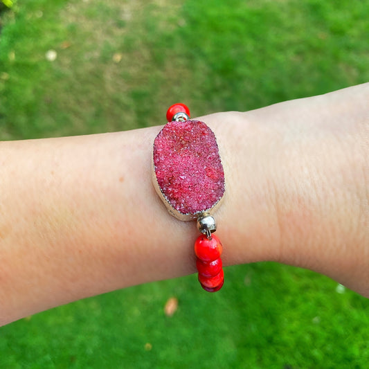 Clearance - Red Coral Druzy Bracelet