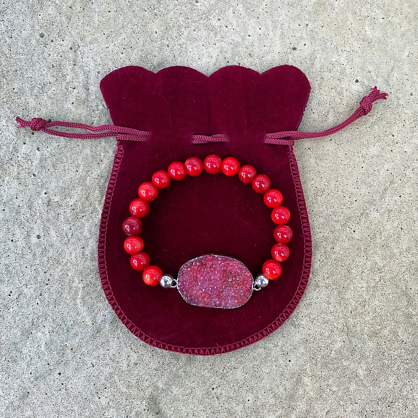 Clearance - Red Coral Druzy Bracelet