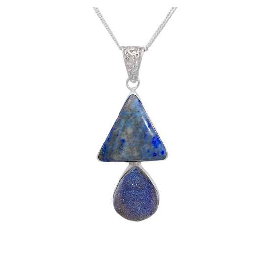 Clearance - Lapis Lazuli Druzy Sterling Silver Necklace