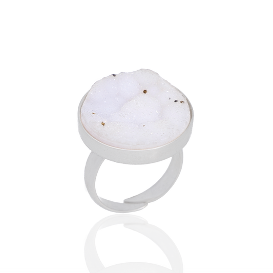 Clearance - Snow White Druzy Adjustable Ring