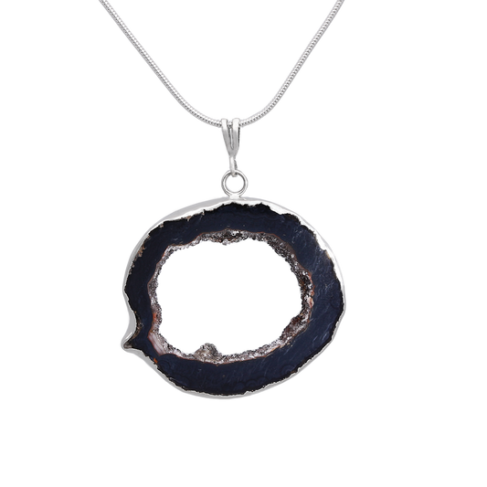 Clearance - Natural Round Agate Druzy Slice Necklace
