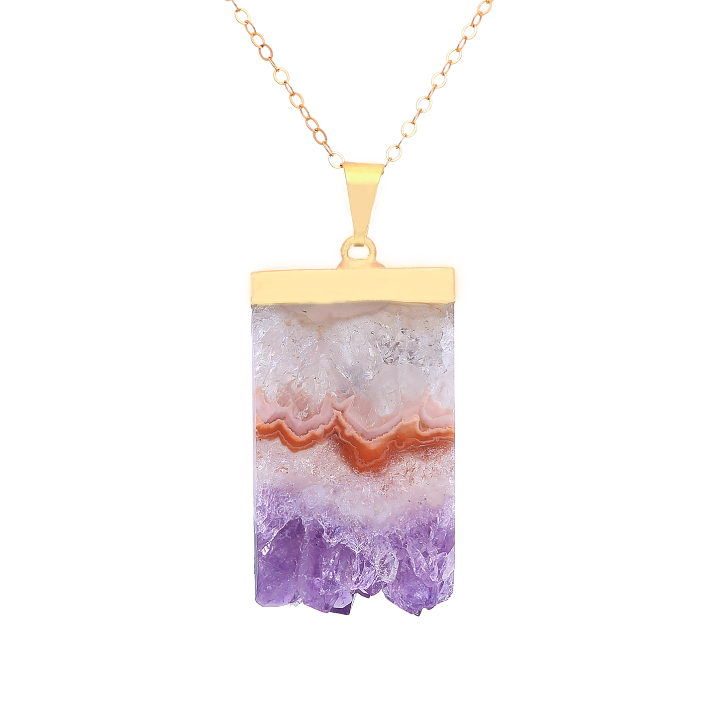 Clearance - Natural Amethyst Slice Necklace Gold