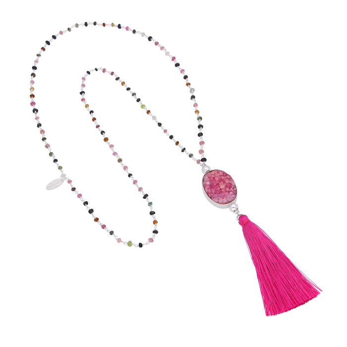 Pink Druzy Tassel Necklace
