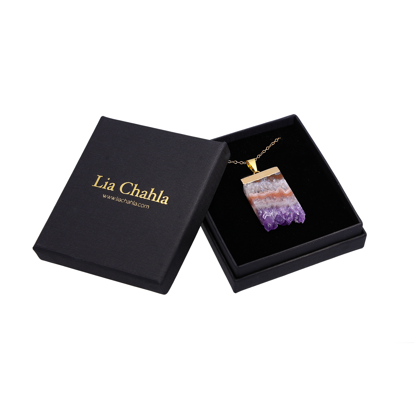 Clearance - Natural Amethyst Slice Necklace Gold