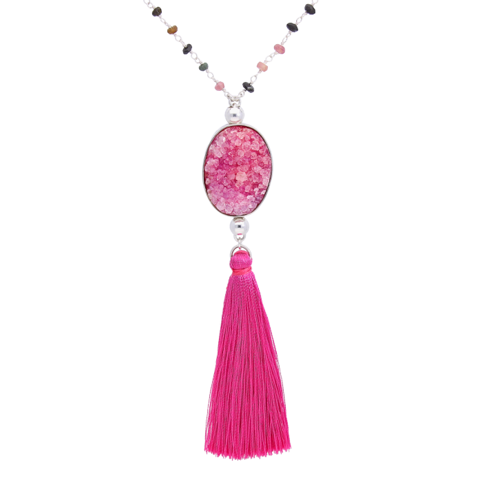 Pink Druzy Tassel Necklace